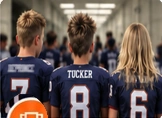 Three youth football players seen from behind, jersey numbers 7, 8 and 6